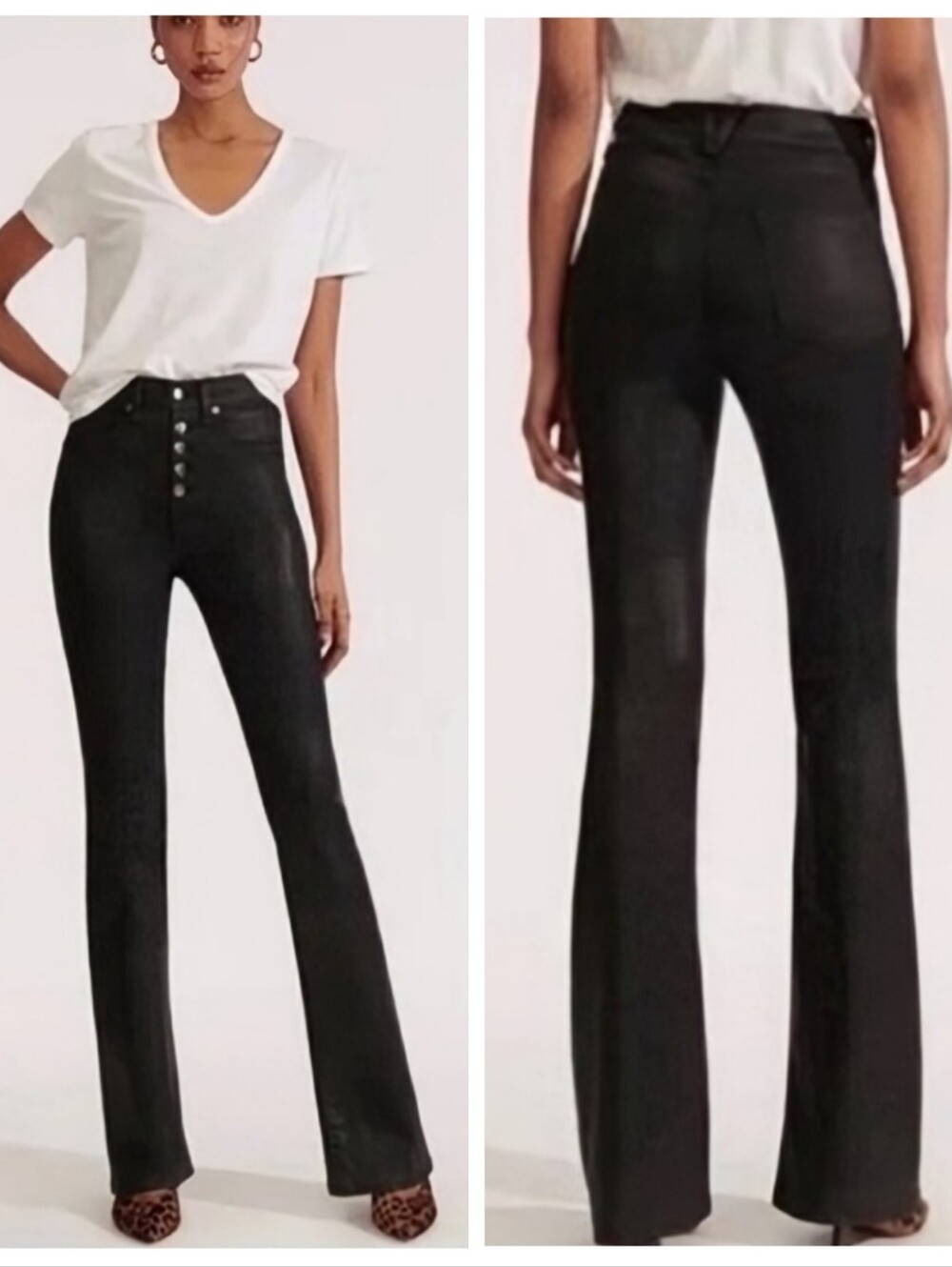 Veronica Beard $398 Beverly High-Rise Flare Jeans Coated Black Women 6/28 Luxury